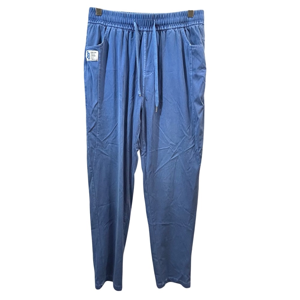 Washed Blue Streetwear Joggers Women M Tapered Graphic Patch Fashion Capitals